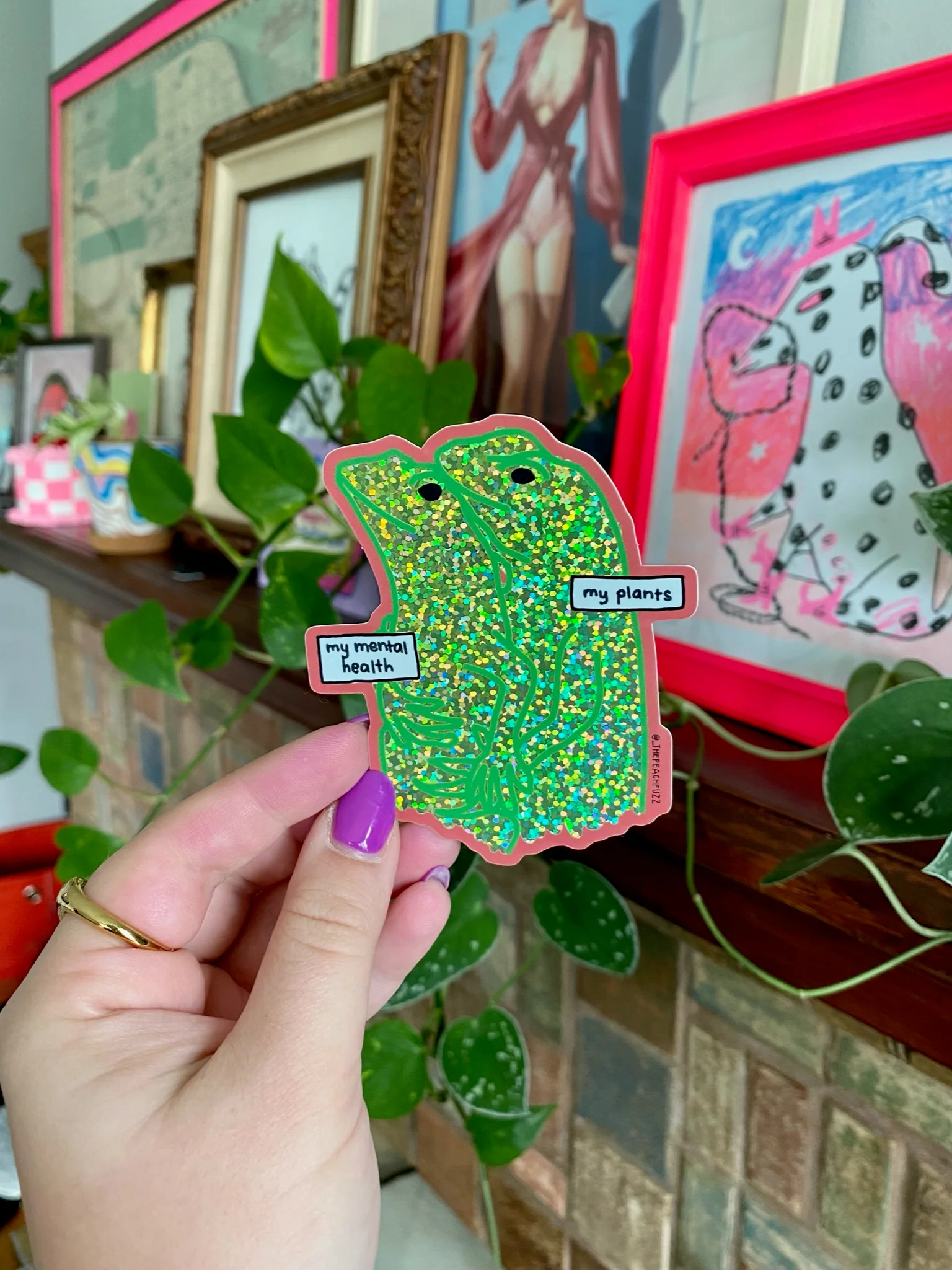 Emotional Support Lizards Glitter Sticker - Image 4