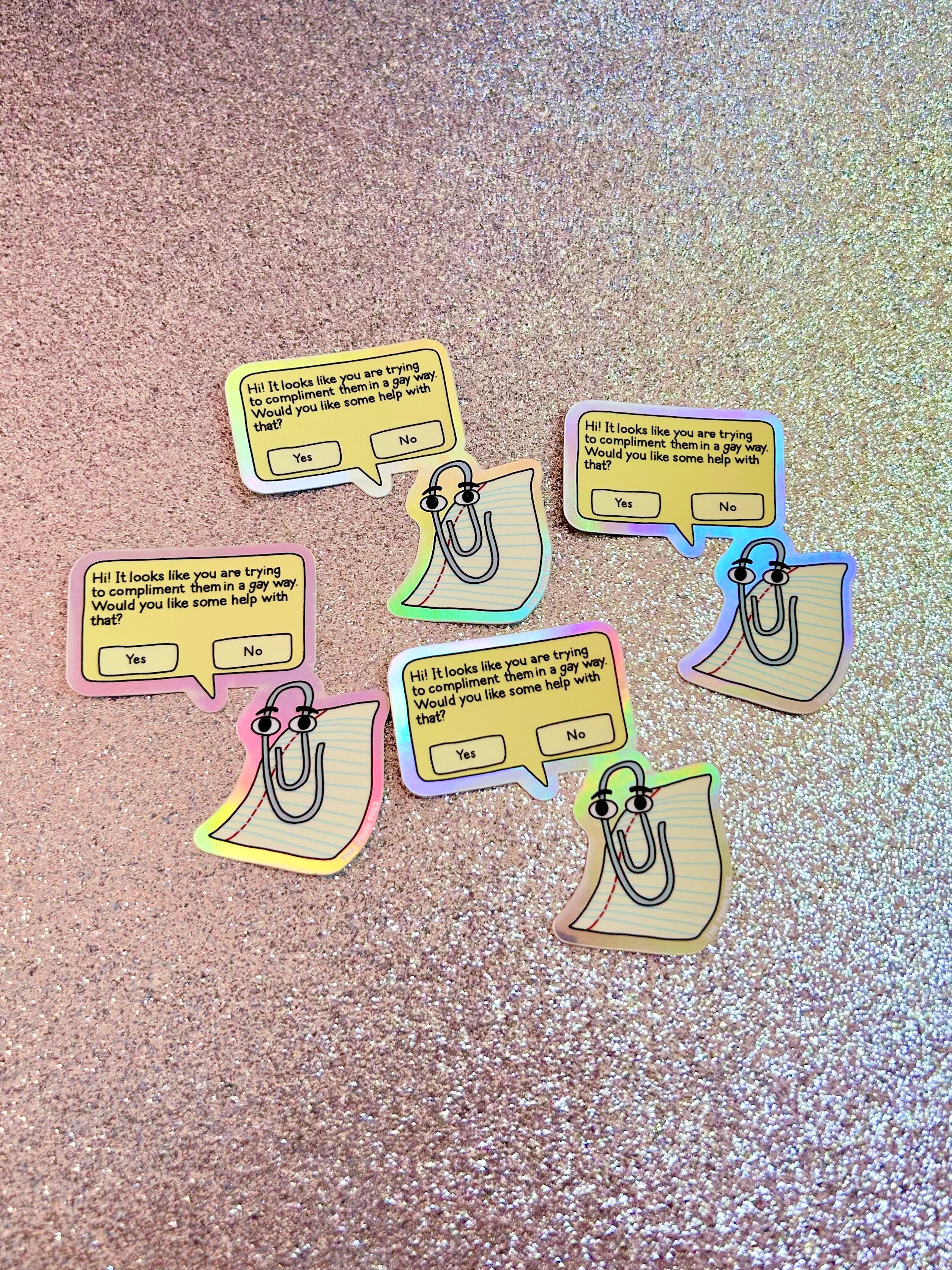 Gay Clippy Holographic Sticker - Image 4
