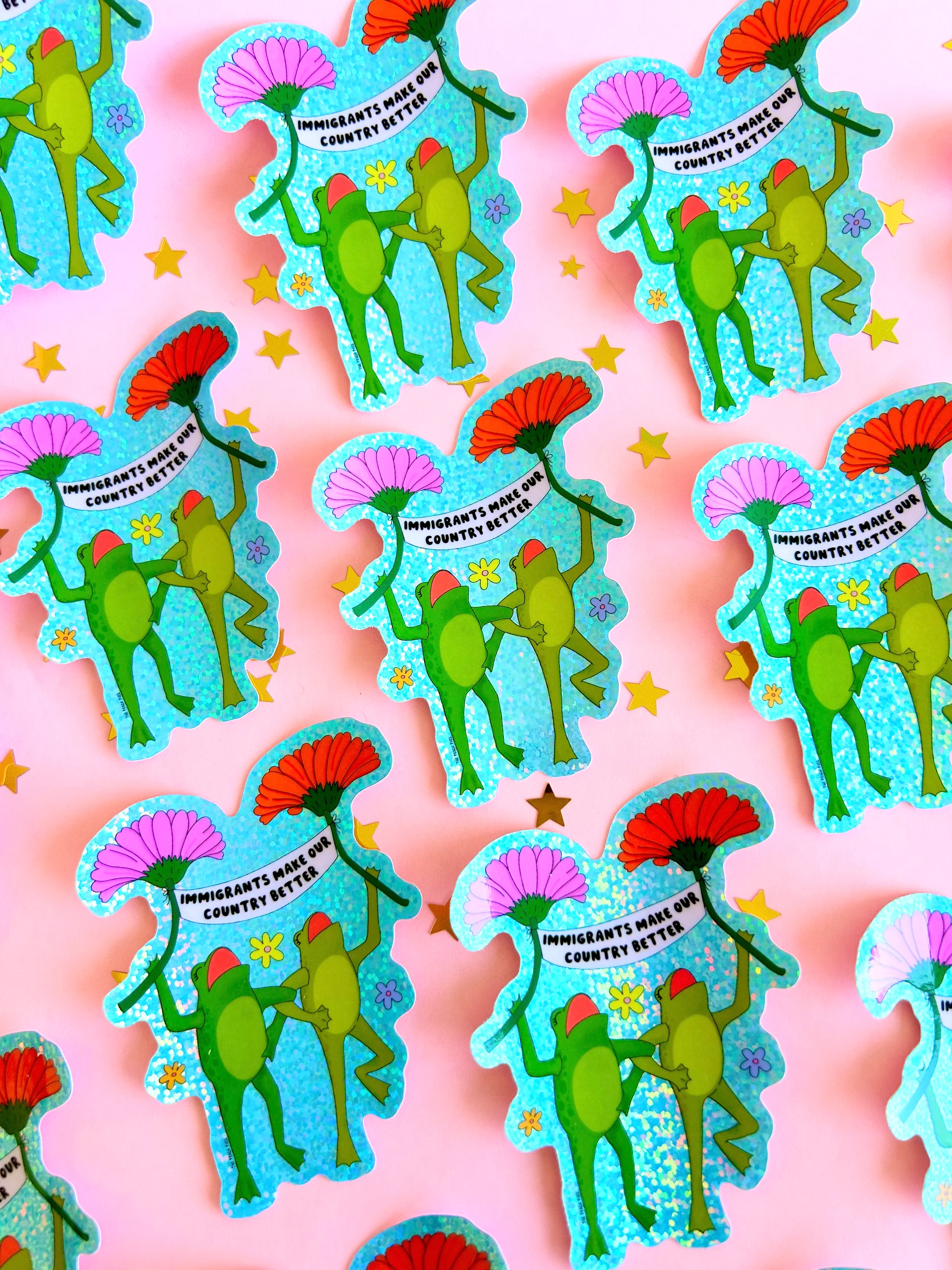 Immigrants Make Our Country Better Glitter Sticker - Image 3