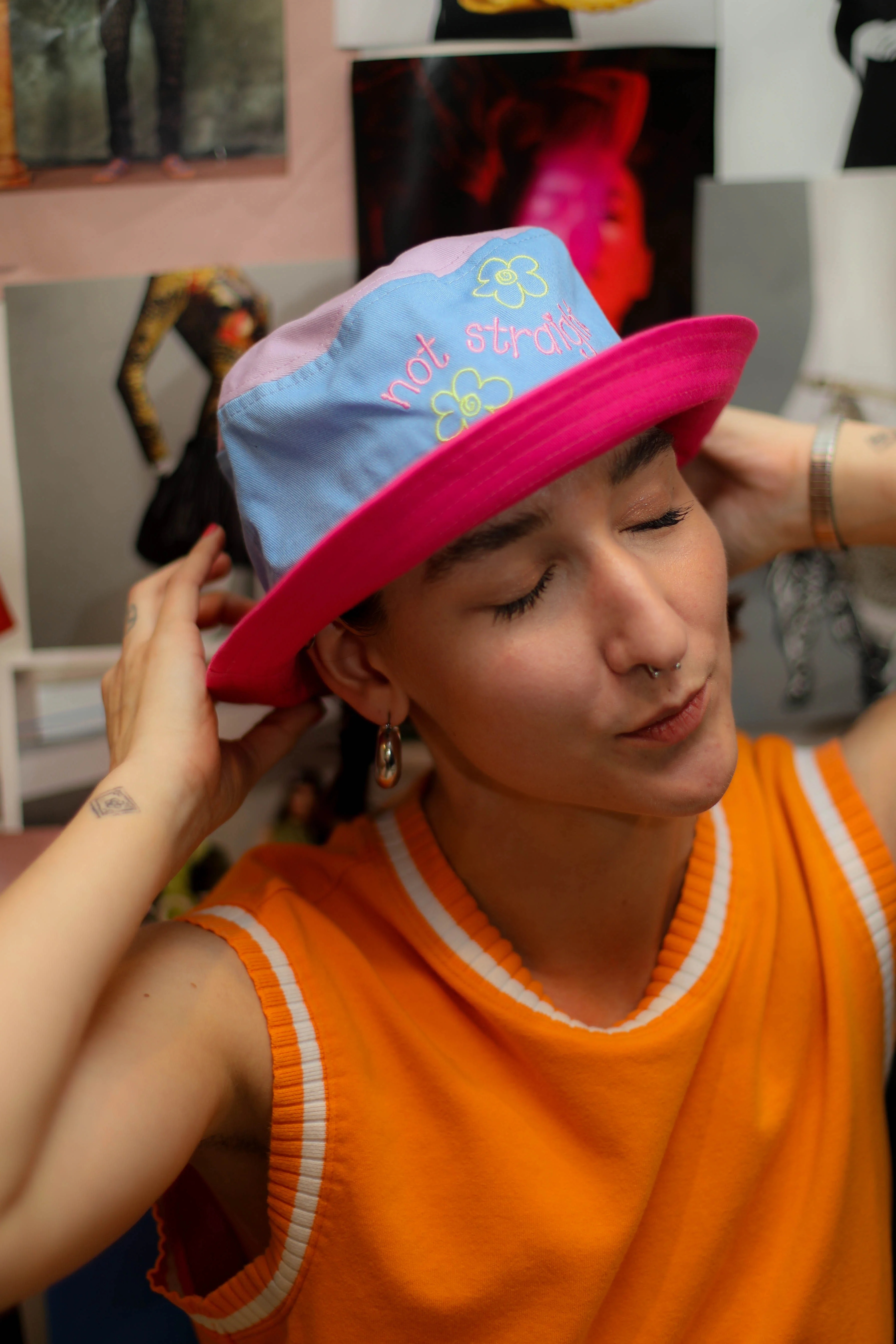 Not Straight Color Block Bucket Hat - Image 4